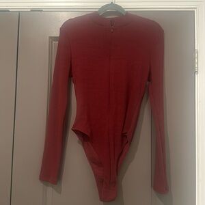 Burgundy Zip Bodysuit